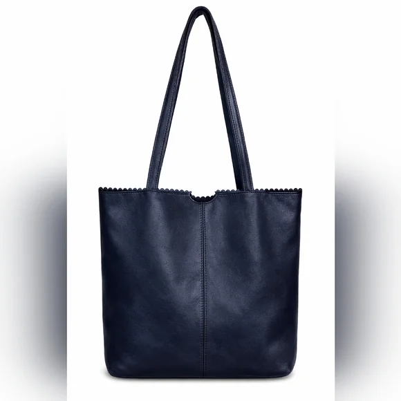 Latico Dark Blue Leather Tote Bag With Floral Lining 13x13 - Picture 12 of 13